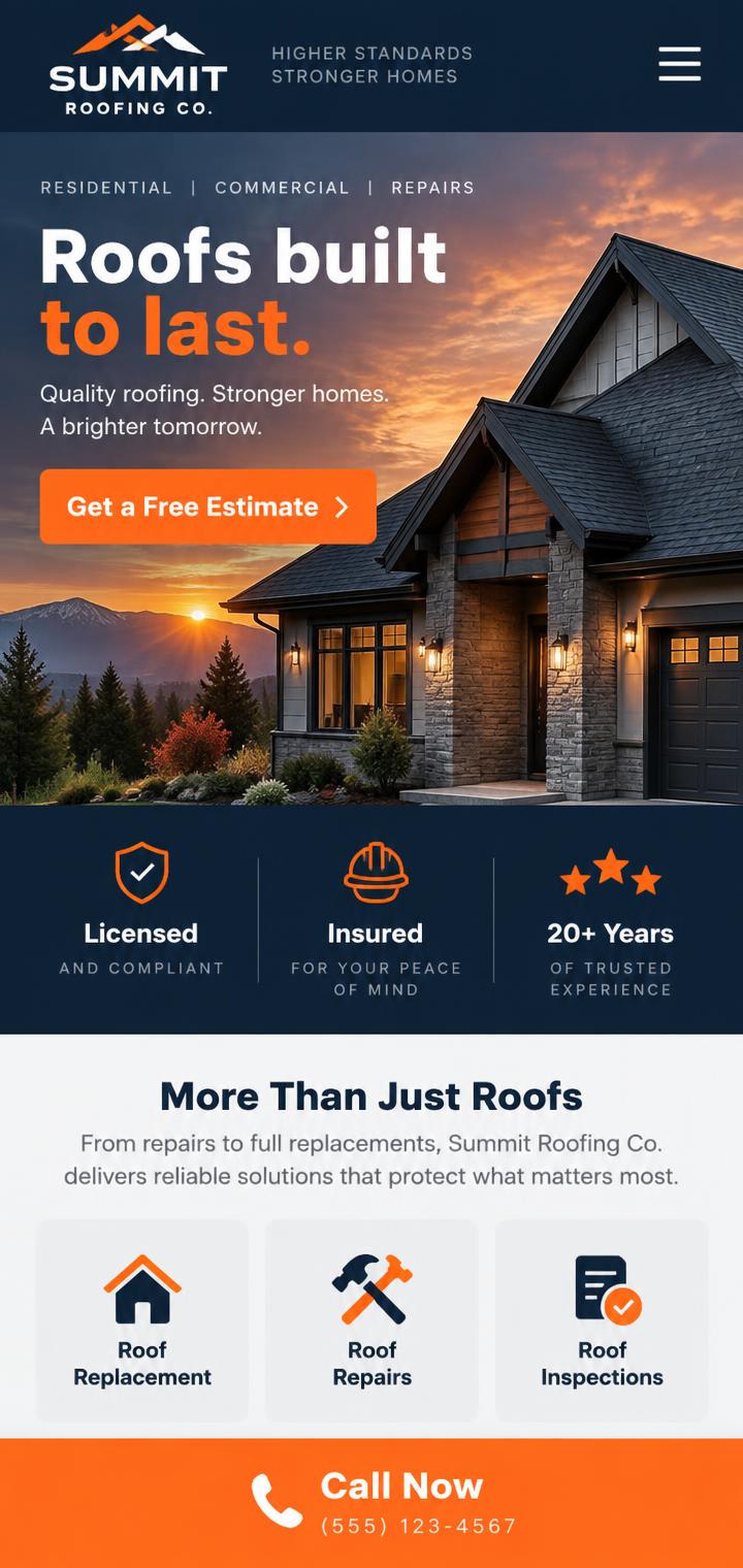 Example mobile responsive roofing contractor website